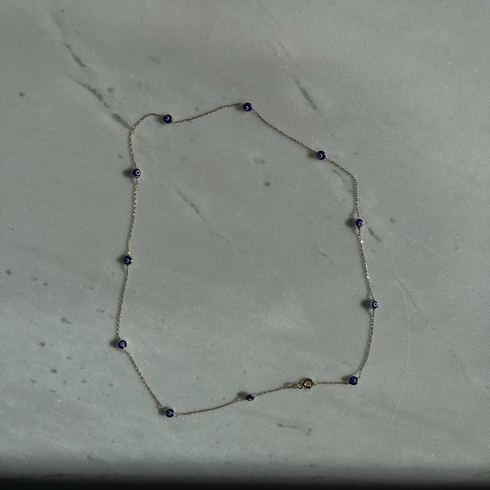 Turkish Gold Evil Eye Necklace Lobster Clasp Chain